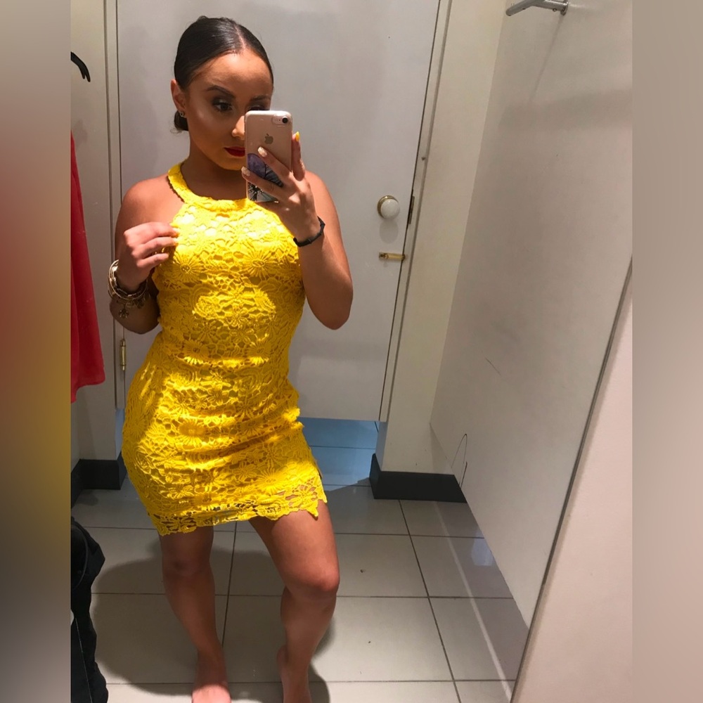 Yellow Floral Lace Party Dress